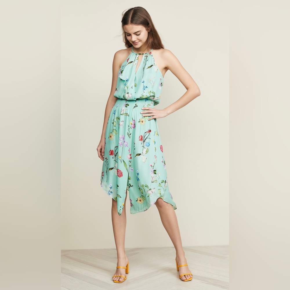 100% silk Parker dress, size XS, mint green with flower print.